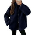 thumbnail image 2 of BangWanChi Womens Coats Winter Prime Women's Solid Winter Faux Coats Long Sleeve Lapel Pockets Fleece Jacket Casual Trendy Outerwear Navy XXL, 2 of 5