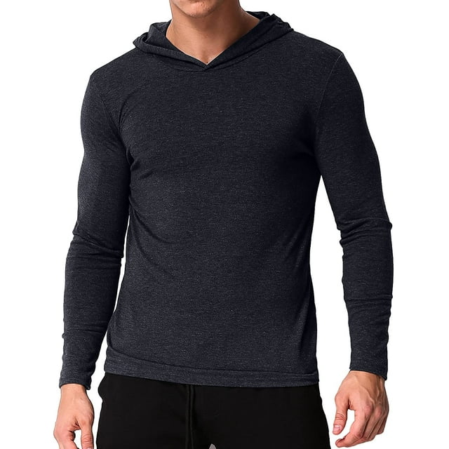 Dnzceghtig Sudadera con capucha ligera para hombre, camiseta de manga larga, camisa informal ajustada con capucha, cuello en V, sudadera ligera con capucha