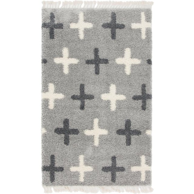 Unique Loom Hygge Shag Plush & Cozy Area Rug 5' x 8' Rectangle Light Gray/Ivory