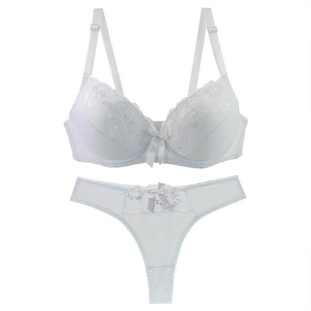 Hamky Bra And Panty Sets Nightgowns for Women Women s Underwire Lace Bras Pu Sh Up Bra And Bikini Pan Sets Cotton Pajamas Pj Sets White 75B