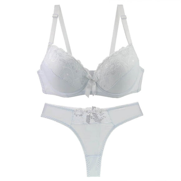 Bra & Brief Sets Women's Underwire Lace Bras Pu Sh Up Bra And Sexy Bikini Pan Ties Sets 90D