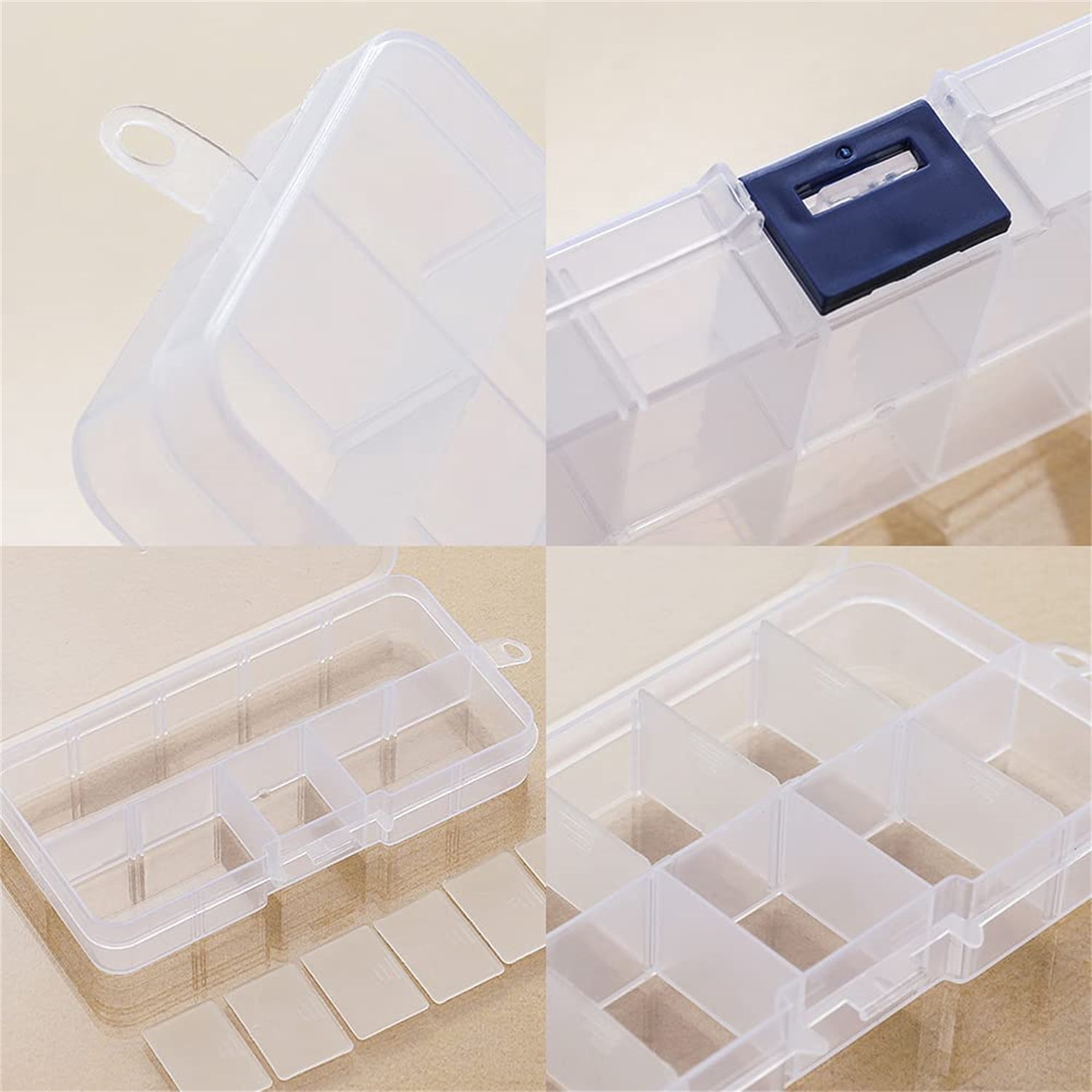 4Pcs Plastic Bead Storage Organiser Box with 15 Adjustable Dividers Earring Storage Containers Jewellery Box for Small Items Beads Tools Travel(Transparent)