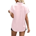 thumbnail image 3 of BOMYJESK Women's Blouse Satin Button Down Shirt Elegant Short Sleeve Silk Tops Formal Business Collared Clothes Pink XXL, 3 of 4