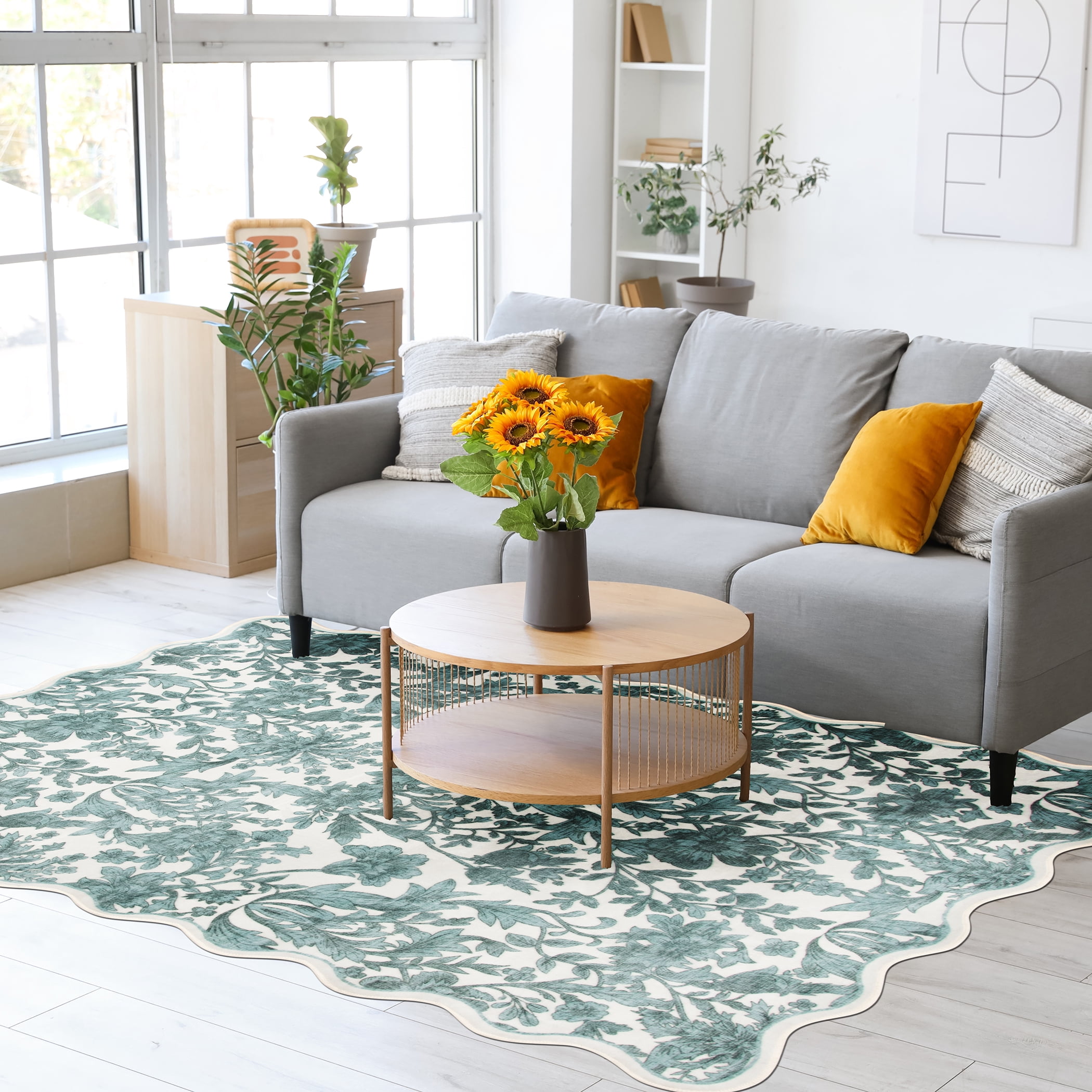 Mainstays 5'x7' Green Feather Faux Fur Scalloped Indoor Area Rug
