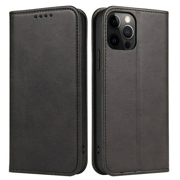 Leather Wallet iPhone 15 Pro Max Case (Black) Magnetic Folio Card Slot Holder Flip Kickstand Shockproof Cover