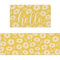 Yellow Daisy Spring Kitchen Rugs Set of 2 Flower Door Mat White Floral Non Slip Floor Rugs for Home Kitchen Room Decor Supplies