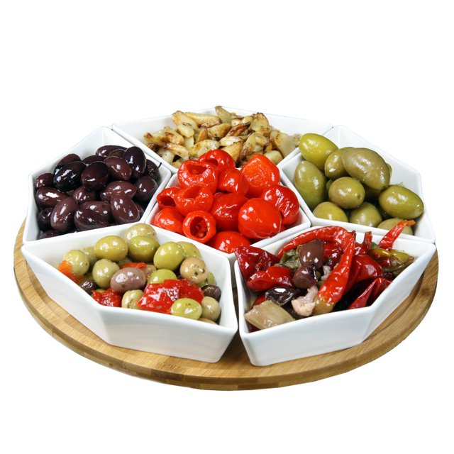 Elama Signature Ensemble de Serveurs de Condiments 12 Pouces 7 Pcs avec Plateau de Service en Bambou