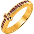thumbnail image 2 of 925 Sterling Silver Yellow Gold Plated Red Garnet Beautiful Cross Band Ring Women Christmas Gift, 2 of 2
