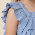 thumbnail image 4 of Amidoa Girls 2 Piece Outfits Summer Clothes Ruffle Sleeve Solid Color Tank Top Cute Sleeveless T-Shirt and Shorts Casual Kids Clothing Sets,Blue Size 6, 4 of 7