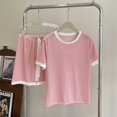 thumbnail image 2 of Hontri Women's Summer Pajama Set - 2-Piece Short Sleeve Sleepwear with Pockets (Breathable Cotton | Matching Top & Shorts | Home Lounge Wear) (Pink | 3XL), 2 of 4