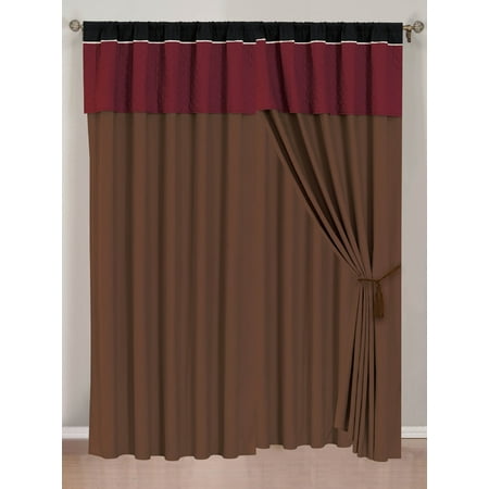 Burgundy/Coffee Curtain Set w/ Valance/Sheer/Tassels  Walmart.com
