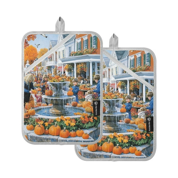 Thanksgiving Town Meeting Oven Mitts Pot Holders 2 pcs Heat Resistant for Kitchen Baking Grilling