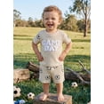 thumbnail image 4 of BemeyourBBs Toddler Baby Boys Football Outfit Infant Baby Boy Summer Clothes Waffled Short Sleeve Letter Embroidery T Shirt Tops and Football Print Pockets Shorts Set Toddler Boys Summer Outfit, 4 of 9
