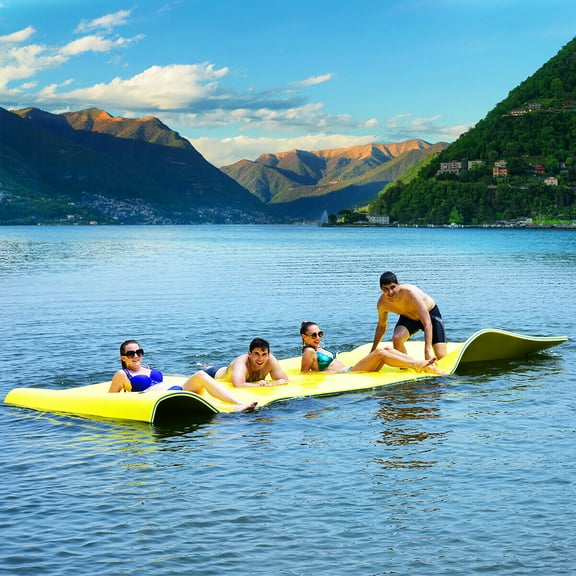 Costway 3 Layer Floating Water Pad Foam Mat Water Recreation Relaxing Tear-resistant 18' x 6' Yellow