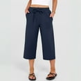 thumbnail image 4 of Petite Capris for Women with Pockets Summer Casual Loose Drawstring Elastic High Waist Straight 2026 Lounge Beach Cropped Trousers Navy XL, 4 of 7