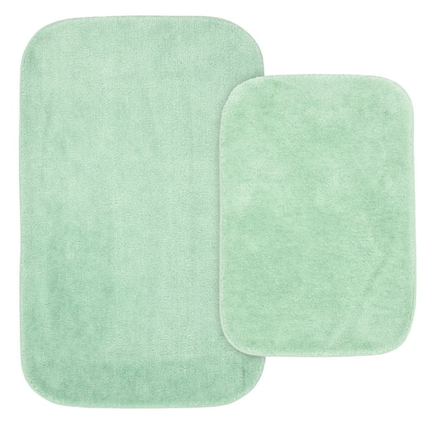 Plush Nylon Washable Bathroom Rug Set, Mint Green Bathroom Rug Set
