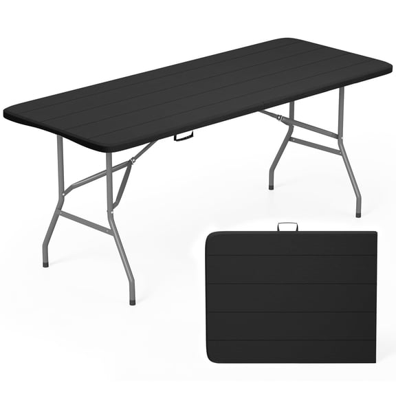6FT Portable Folding Table, 70"x28" Extra-Wide Folding Table for Parties, Weddings & Events, Heavy-Duty Indoor/Outdoor Table with Carrying Handle