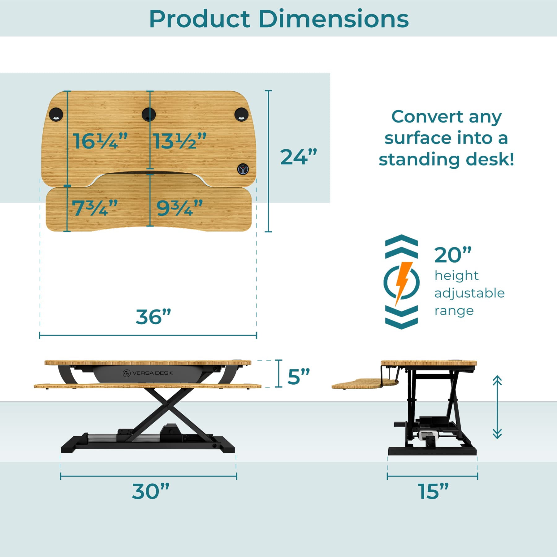 VersaDesk PowerPro Electric Standing Desk Converter with USB Port, Adjustable Wood & Steel Sit-Stand Workstation for Home/Office | Light Brown, 36x24