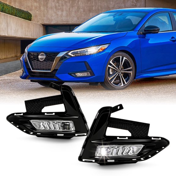 AKKON - Fits 2020 2021 2022 Sentra LED Bumper Chrome Fog Lights Pair w/ Wiring Harness Power Switch Accessories