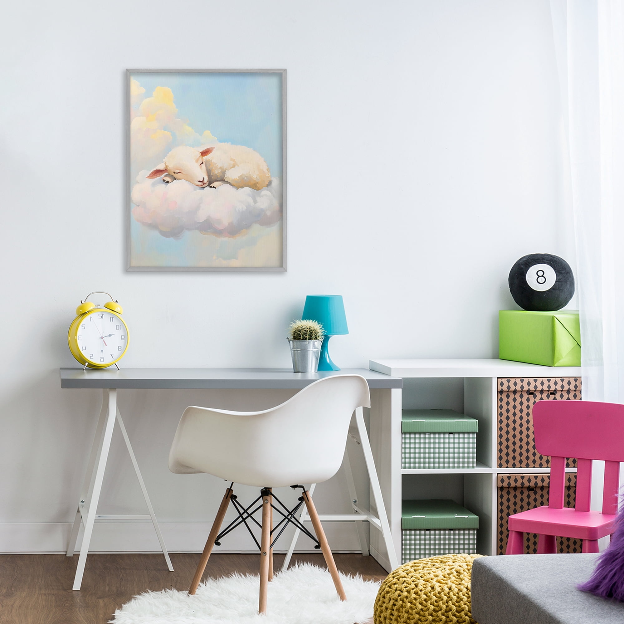 Stupell Industries Sleeping Sheep on a Cloud Gray Framed Giclee Art, design by The Prints Vibe