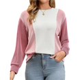 thumbnail image 1 of Sudadera Informal de Punto con Cuello Redondo y Bloques de Color para Mujer, de Larga, Holgada y para Otoño Rosa M, 1 of 7