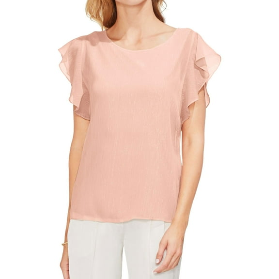 Vince Camuto Womens Sparkle Ruffled Blouse, Pink, X-Small