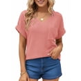 thumbnail image 3 of UVN Womens Summer Tops Short Sleeve V Neck Blouses Ladies Casual Waffle Knit Trendy Tunic Shirts, 3 of 8
