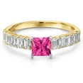 thumbnail image 3 of Gem Stone King 14K Two Tone Gold Pink Mystic Topaz and Lab Grown Diamond Engagement Ring for Women | 1.70 Cttw | Princess 5MM | Gemstone November Birthstone | Size 7, 3 of 6