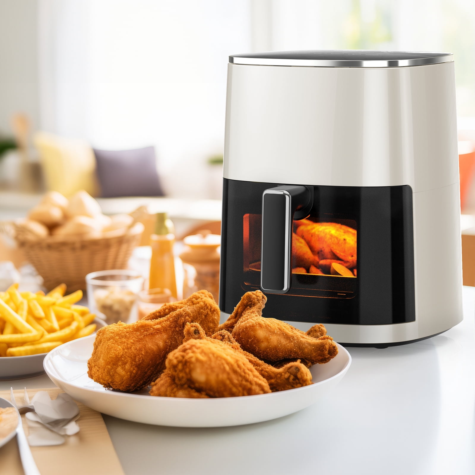 Sellary 6QT Air Fryer with Perspective Window and Light, 12-in-1, non-stick layer, suitable for Air Fry, Roast & More，Beige