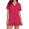 thumbnail image 1 of Womens Casual Rompers Summer Short Sleeve Polo V Neck Button Down Loose Fit Short Jumpsuits with Pockets, 1 of 5