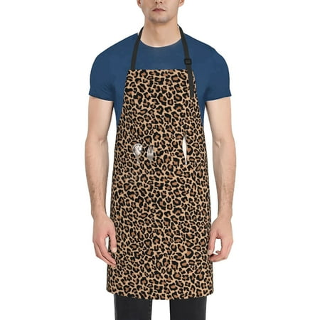 

Picia Brown Leopard Waterproof Apron for Unisex Adult - Adjustable Bib Apron with Pockets Ideal for Cooking Gardening Painting and Household Chores