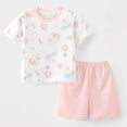thumbnail image 2 of NIEWTR 2T 3T 4T Kids Pajamas Set for Girl Boy Short Sleeve Round Neck Tee + Stretchy Shorts Breathable Pajamas Gift Set Summer Loungewear(A-Pink,3-4 Years), 2 of 6