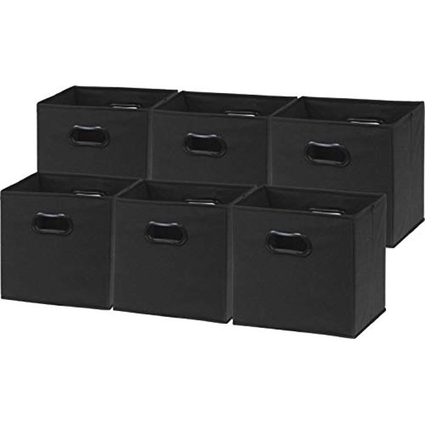 6 Pack SimpleHouseware Foldable Cube Storage Bin with Handle, Black