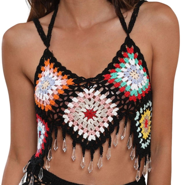 Ropa de playa para niñas y mujeres, pareo de verano de ganchillo con borlas, fácil de guardar. Camiseta sin mangas