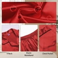 thumbnail image 6 of Women Silk Satin Pajamas Set Long Sleeve Button Down Pajama Set 2 Piece Satin Sleepwear Womens Silk Loungewear Set with Long Pajama Pant, Red,M, 6 of 14