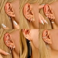 thumbnail image 2 of Pearl Dangle Hoop Earrings for Women - Dainty 14K Gold Plated Small Drop Chain Hoops Trendy Earring Sets for Multiple Piercing Jewelry Gifts, 2 of 10