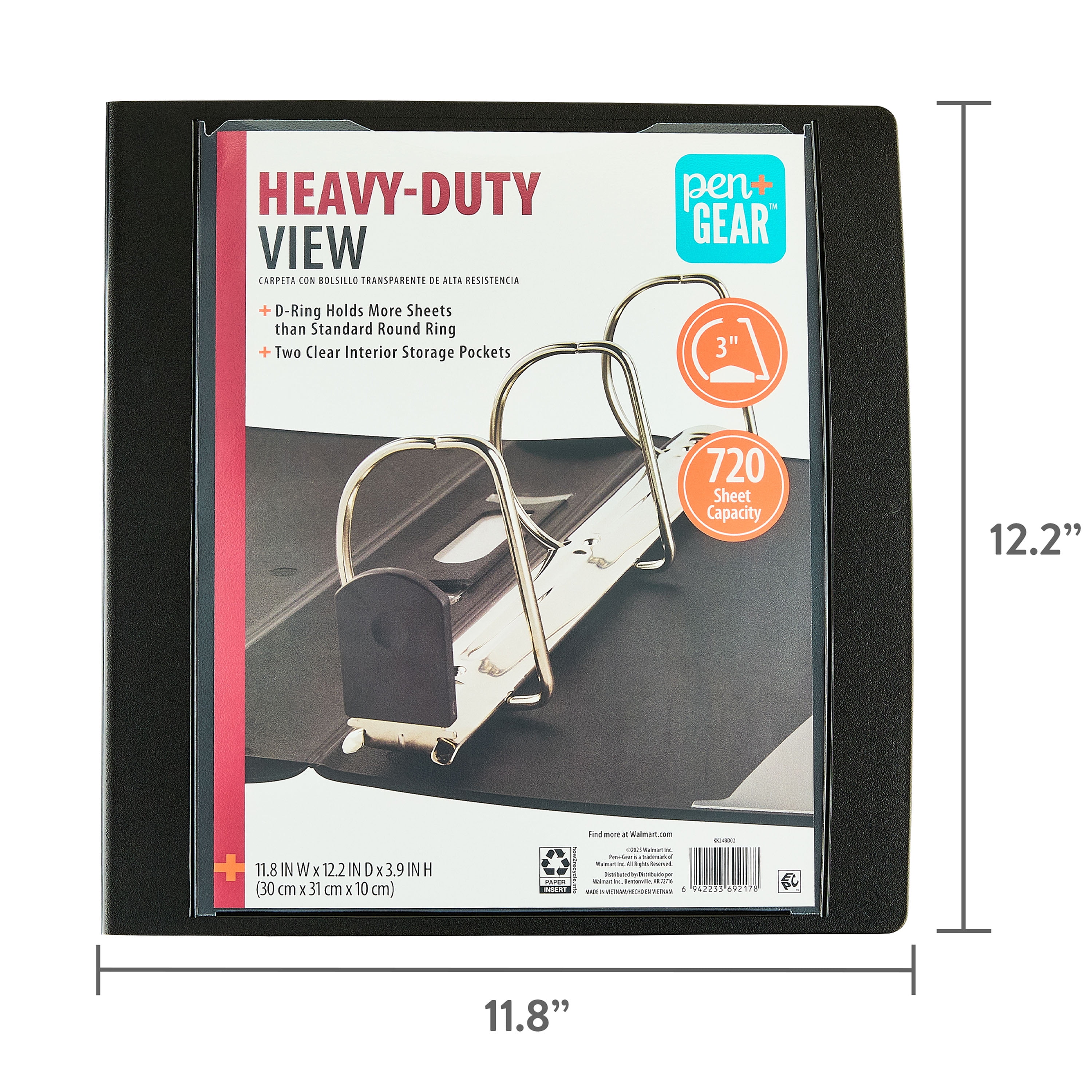 Pen+Gear 3" 3-Ring Standard Binder, Black