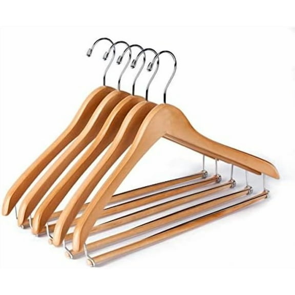 Wooden Hangers Beautiful Sturdy Suit Coat Hangers with Locking Bar Glossy Natural Wood (5)