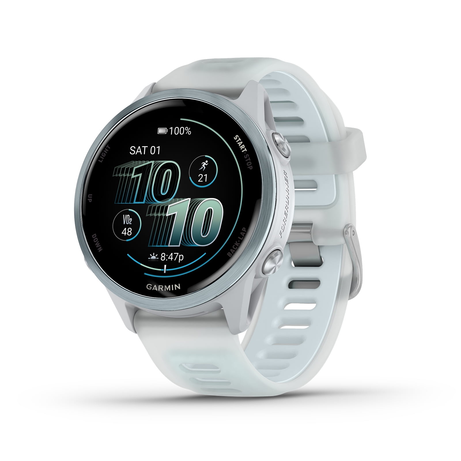 Garmin Forerunner 570 (42mm - White/Cloud Blue) Running GPS Smartwatch Bundle with PlayBetter Portable Charger & HD Screen Protectors