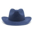 thumbnail image 3 of Riforla Women Men Summer Western Cowboy Hat Shapeable Straw Hat Hollowed Out Sun Hat Beach Hats for Women Navy, 3 of 3