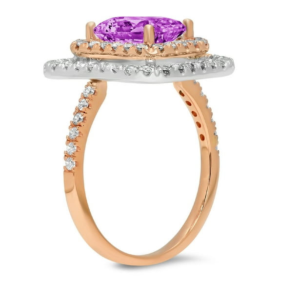 2.62 ct Emerald Cut Simulated Alexandrite Halo Engagement Ring for Women in 18K Rose/White Gold