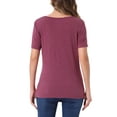 thumbnail image 3 of INSPIRE CHIC Women's Short Sleeve Button Decor Ruched Front Casual  Basic T-shirt XL Burgundy, 3 of 6