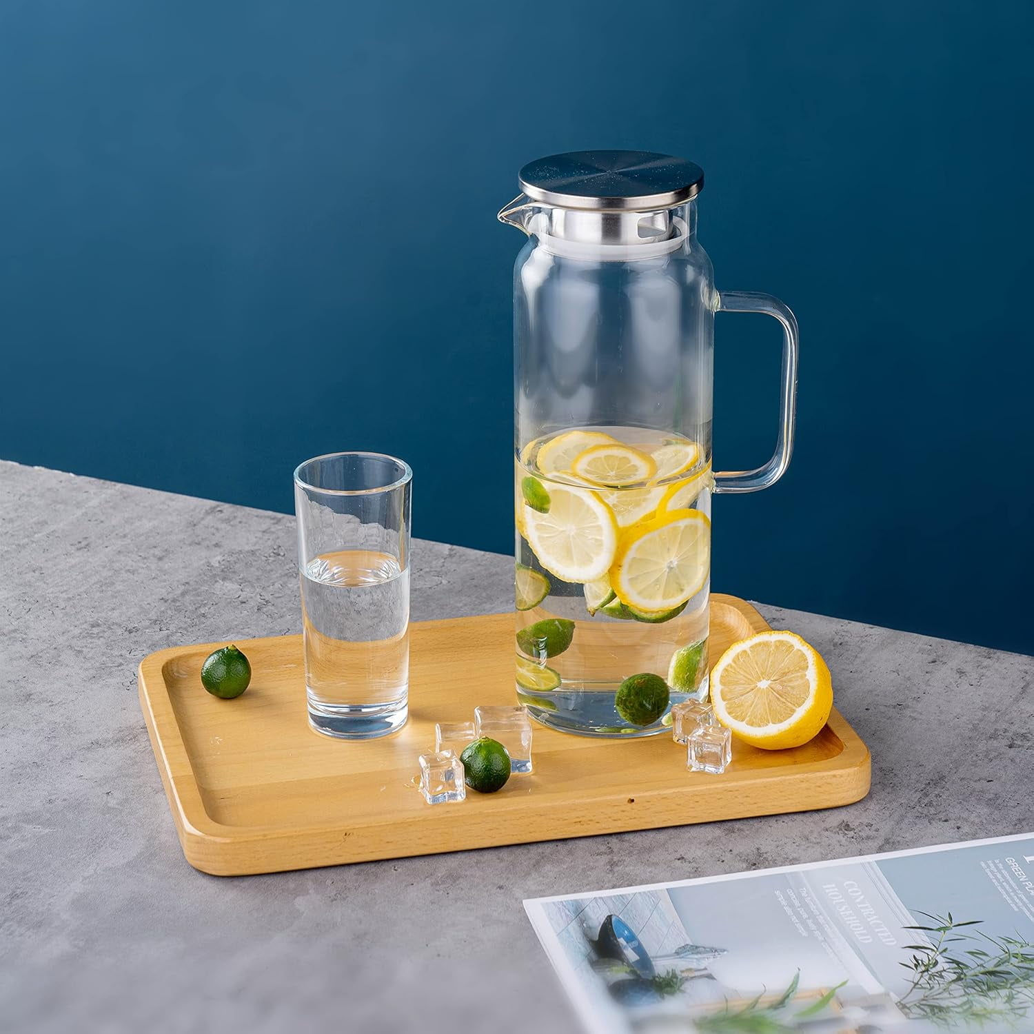 Ahot Glass Pitcher with Lid,1800ML Glass Water Pitcher Hot/Cold Water Jug, Juice and Iced Tea Beverage Carafe with Lid (Extra-Wide Mouth)