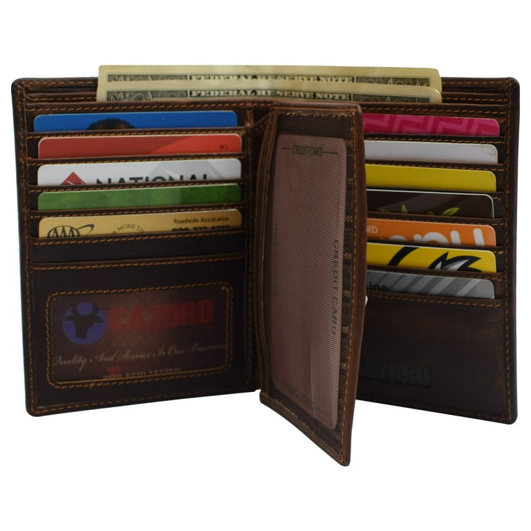 Bifold Hipster Wallet with Zipper Pocket in Dark Brown Leather