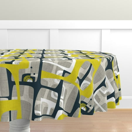 

Cotton Sateen Tablecloth 90 Round - Radio Modern Retro Mid Century Geometric Vintage Squares Home Decor Print Custom Table Linens by Spoonflower
