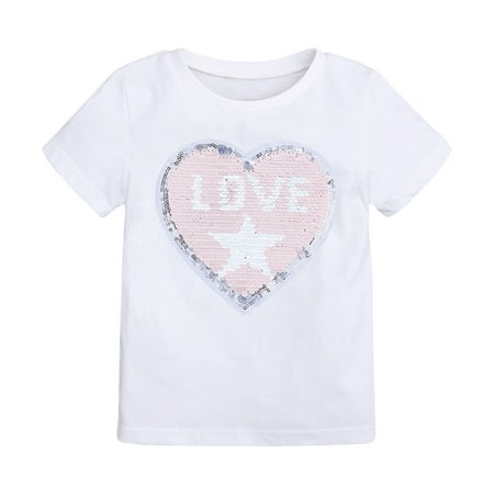 

Leesechin Toddler Tops Long Sleeve Clearance Baby Girls Fashion Cotton Funny Discoloration Flip Heart Sequins Pattern Top T-shirt