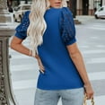 thumbnail image 4 of Staron Chemises d'Été pour Femmes Liquidation Couleur Unie Plissée Tendance Décontractée T-Shirts d'Été Habillés Mode Col Rond Ajouré Hauts Amples Manches Courtes Tunique, 4 of 7