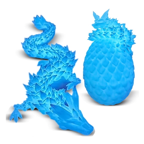 3D Printed Dragon, Articulated Dragon with Egg, Glow in The Dark Blue Crystal Dragon, 12 Inch 3D Dragon Eggs with Dragon Inside, Dragon Fidget Toy for Collectors and Enthusiasts
