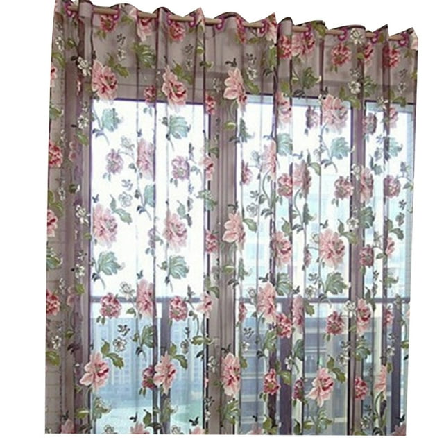 100x200cm Elegant Floral Pattern Tulle Voile Door Window Curtain Drape Panel Sheer Scarf Valances
