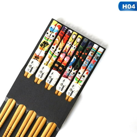 

FeiraDeVaidade 5 Pairs Hardwood Chopsticks Reusable Japanese Style Natural Wood Chop Stick Hand-Carved Chopstick Gift Set